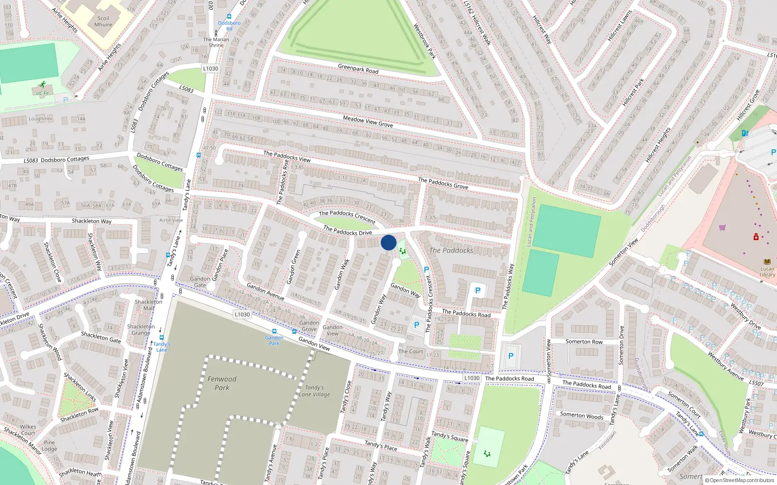 Overhead map showing the location of 35 Gandon Crescent, Lucan