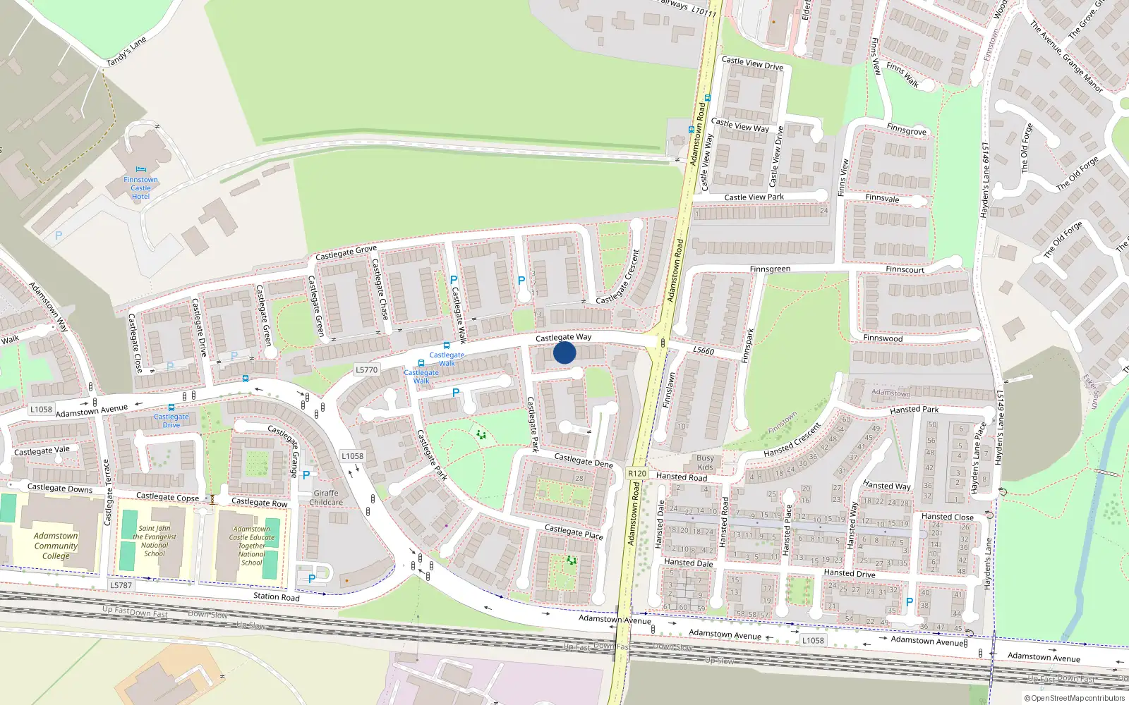 Overhead map showing the location of 35 Gastlegate Way, Adamstown, Dublin
