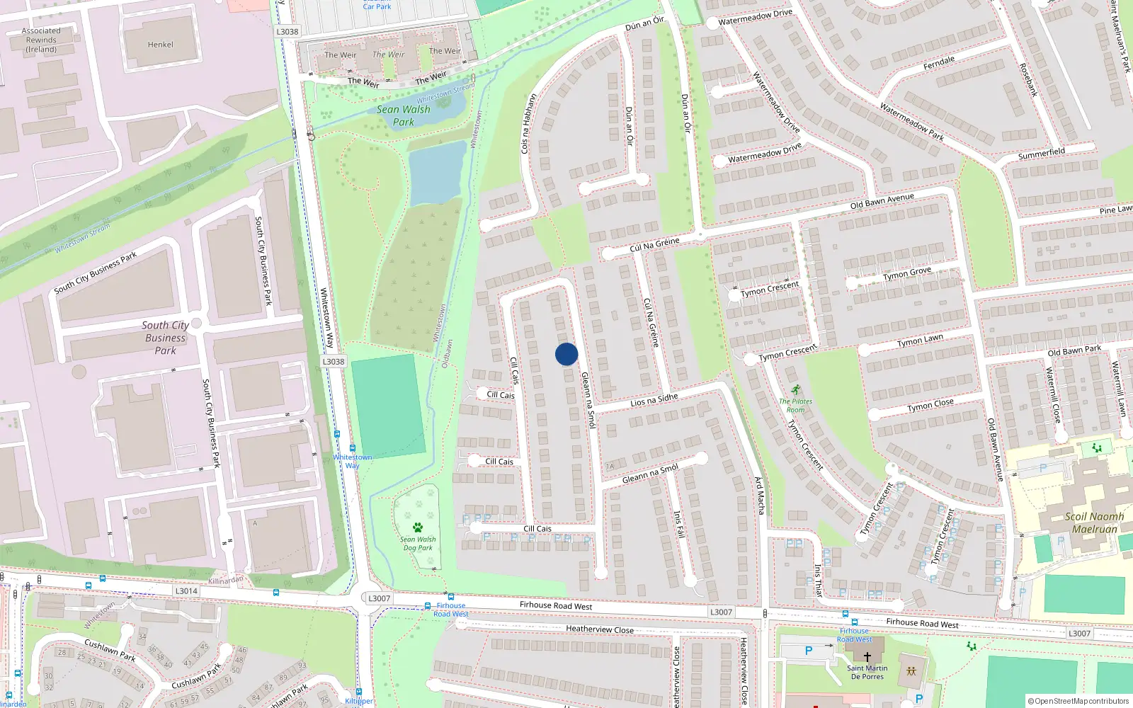 Overhead map showing the location of 35 Gleann Na Smól, Tallaght