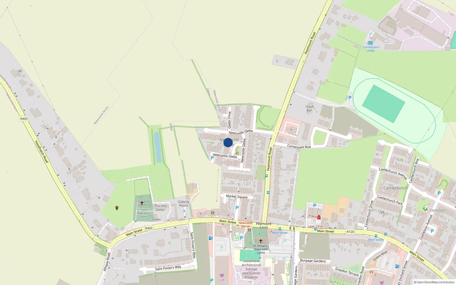 Overhead map showing the location of 35 Glebe Square, Newcastle North