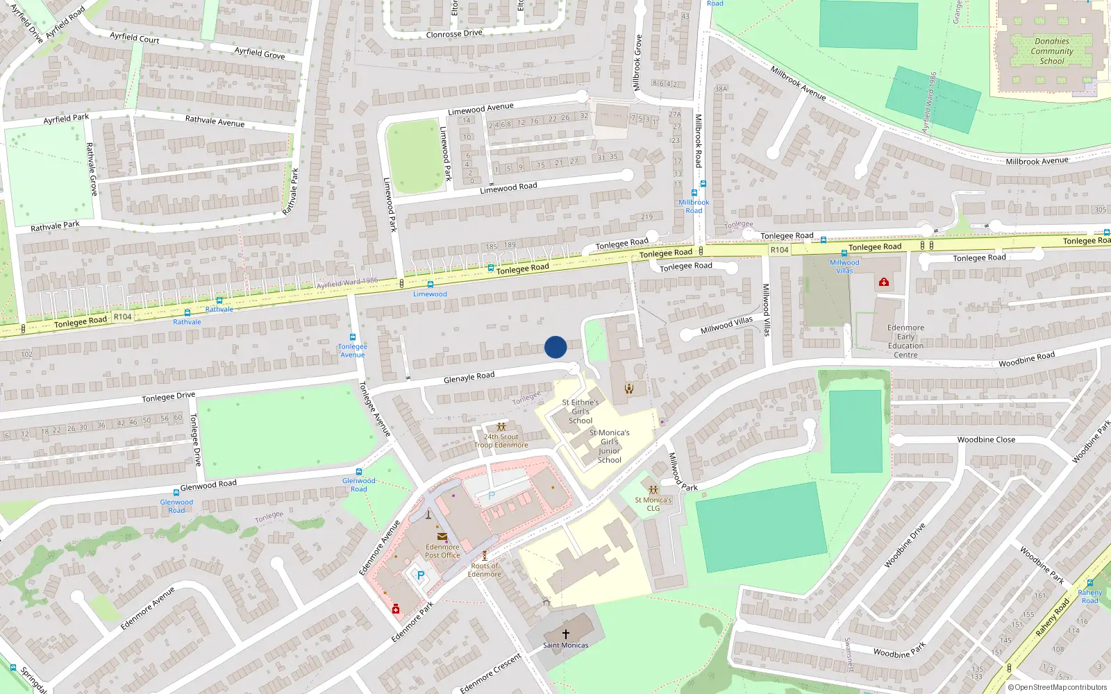 Overhead map showing the location of 35 Glenayle Road, Raheny, Dublin 5