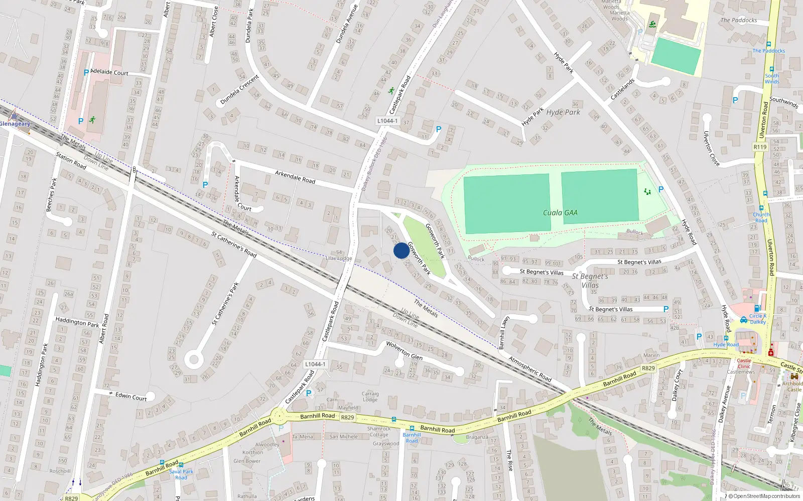 Overhead map showing the location of 35 Gosworth Park, Dublin