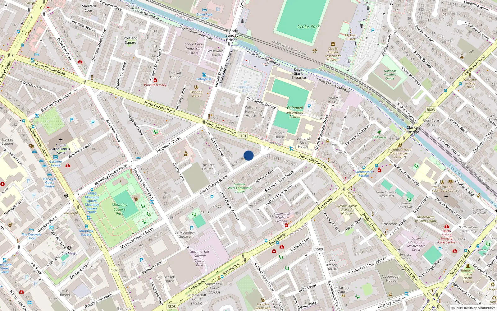 Overhead map showing the location of 35 Great Charles St North, Dublin 1, Dublin
