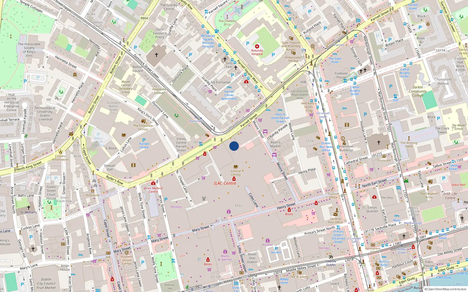 Overhead map showing the location of 35 Greeg Court, Parnell Street, Dublin 1
