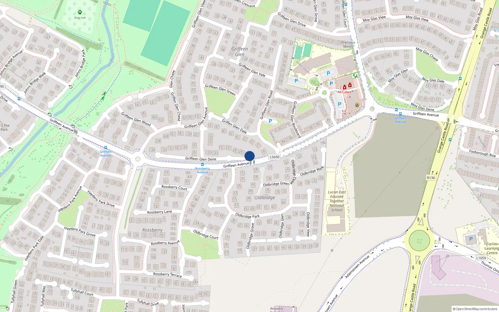 Overhead map showing the location of 35 Griffen, Glen Dene, Lucan