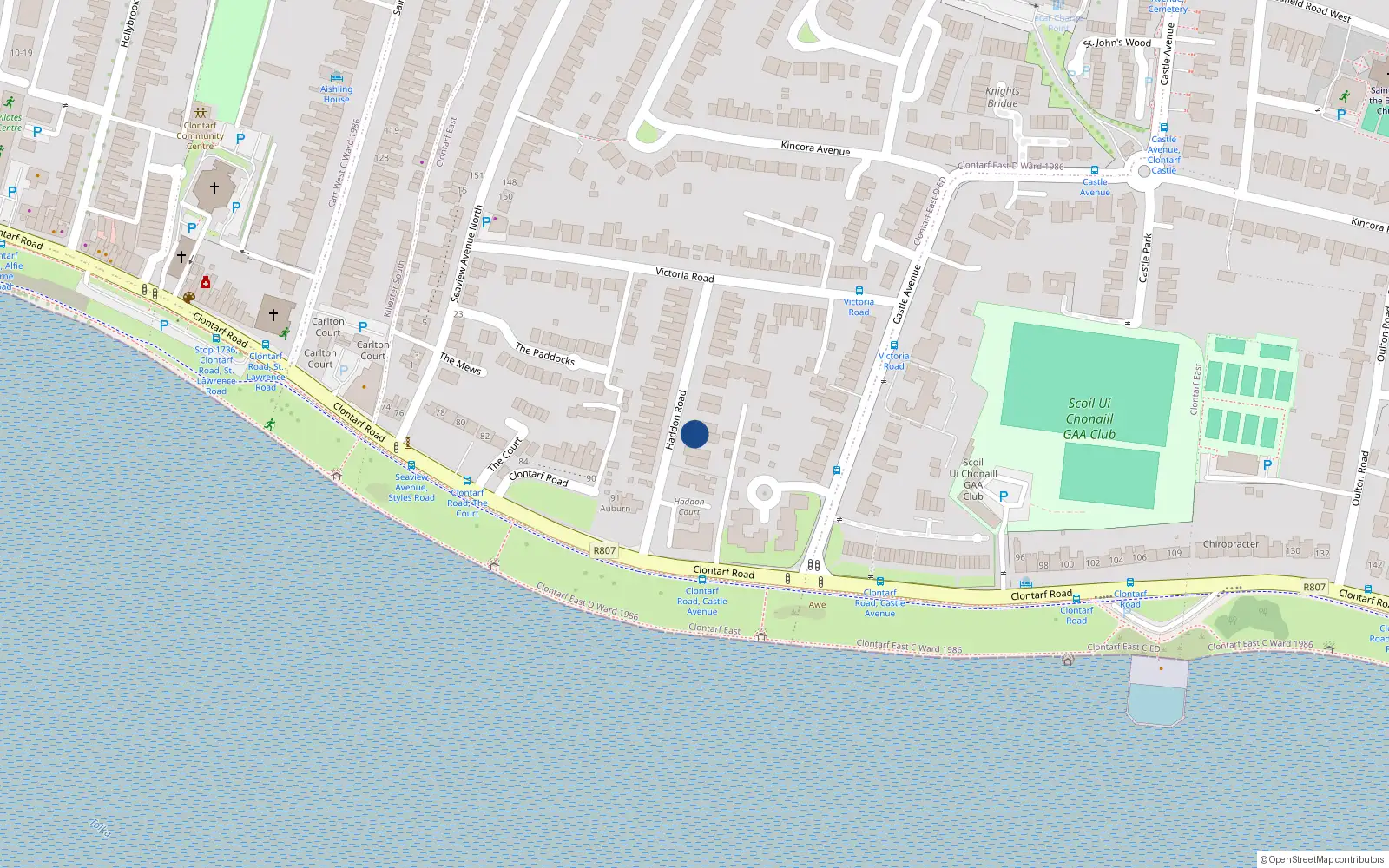 Overhead map showing the location of 35 Haddon Road, Clontarf, Dublin 3