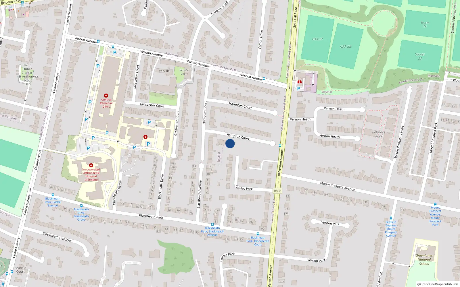 Overhead map showing the location of 35 Hampton Court, Vernon Avenue, Clontarf