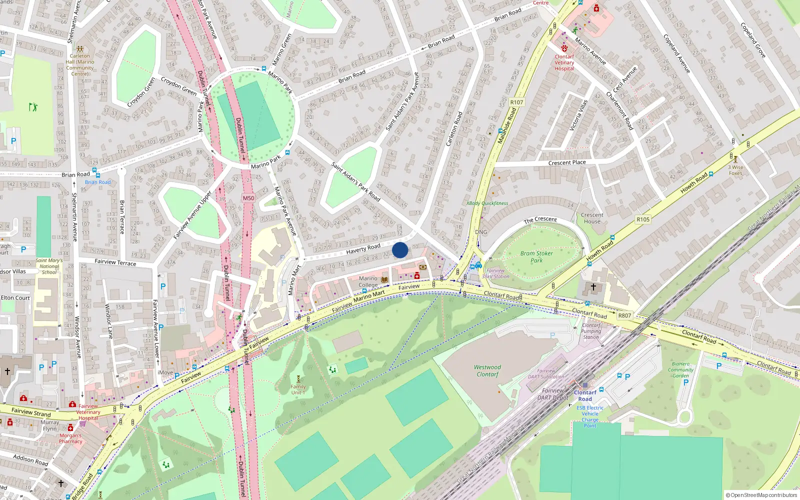 Overhead map showing the location of 35 Haverty Road, Dublin 3