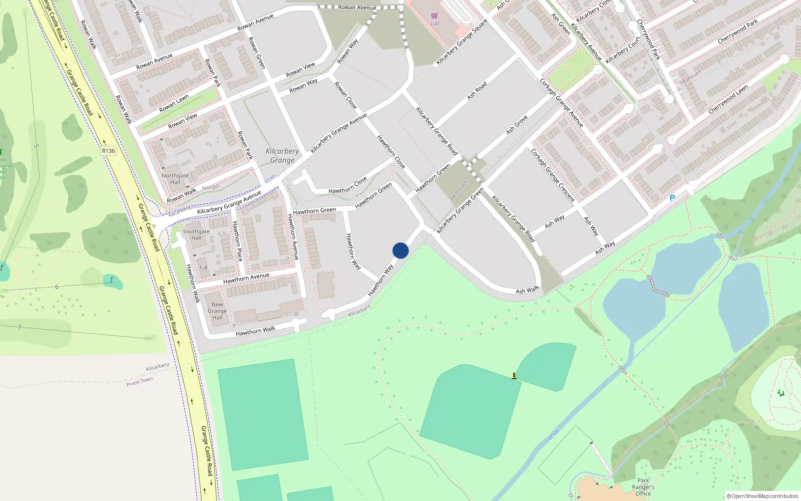 Overhead map showing the location of 35 Hawthorn Way, Clondalkin