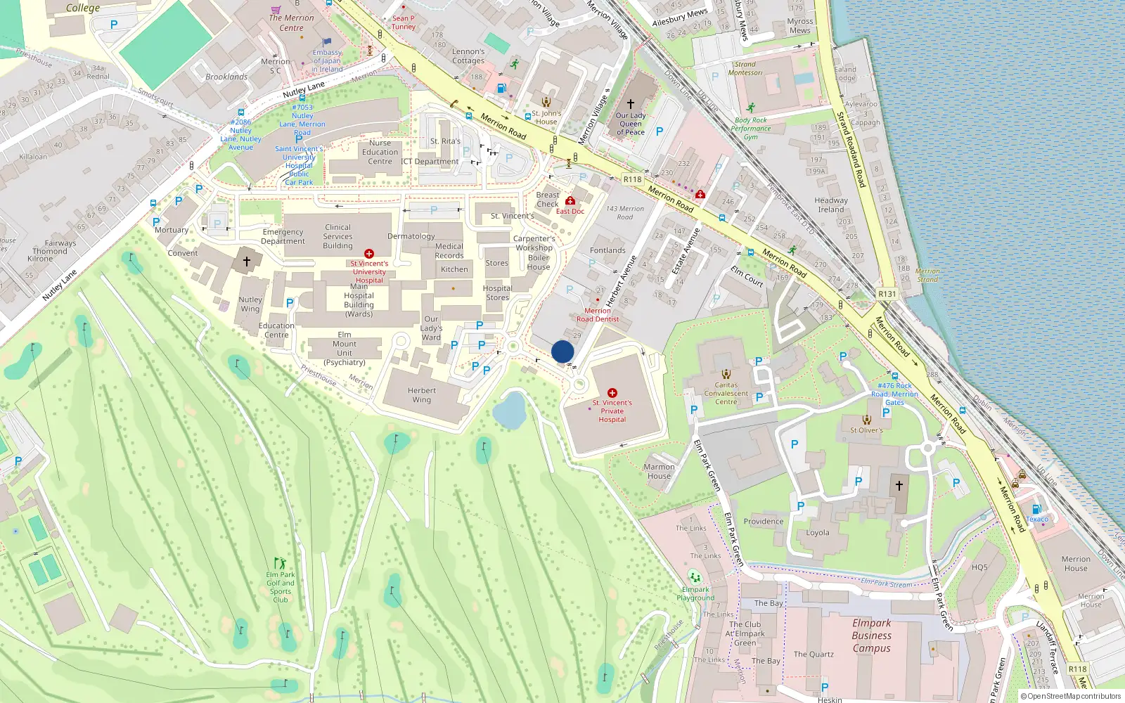 Overhead map showing the location of 35 Herbert Avenue, Merrion