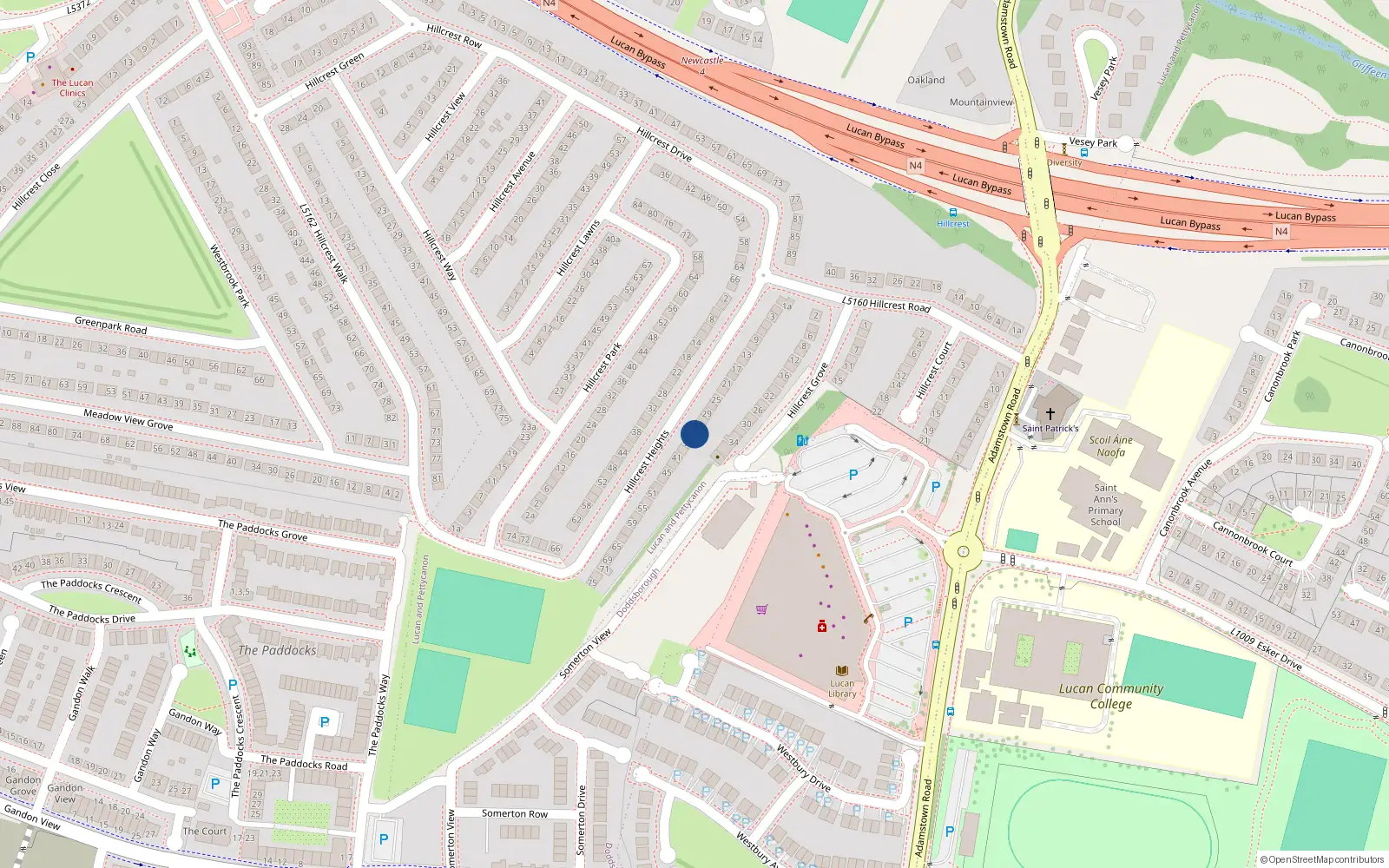 Overhead map showing the location of 35 Hillcrest Heights, Lucan