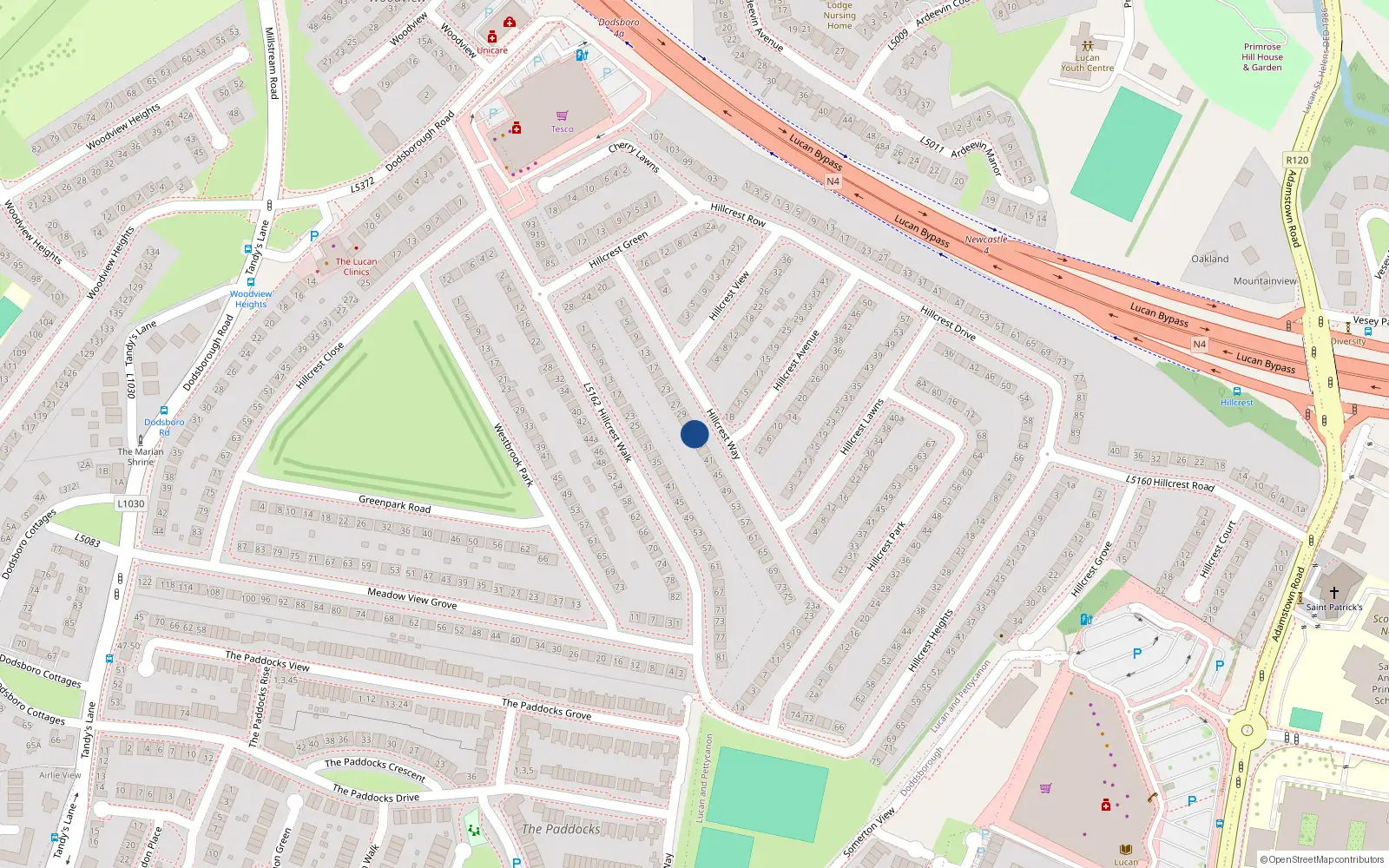Overhead map showing the location of 35 Hillcrest Way, Lucan