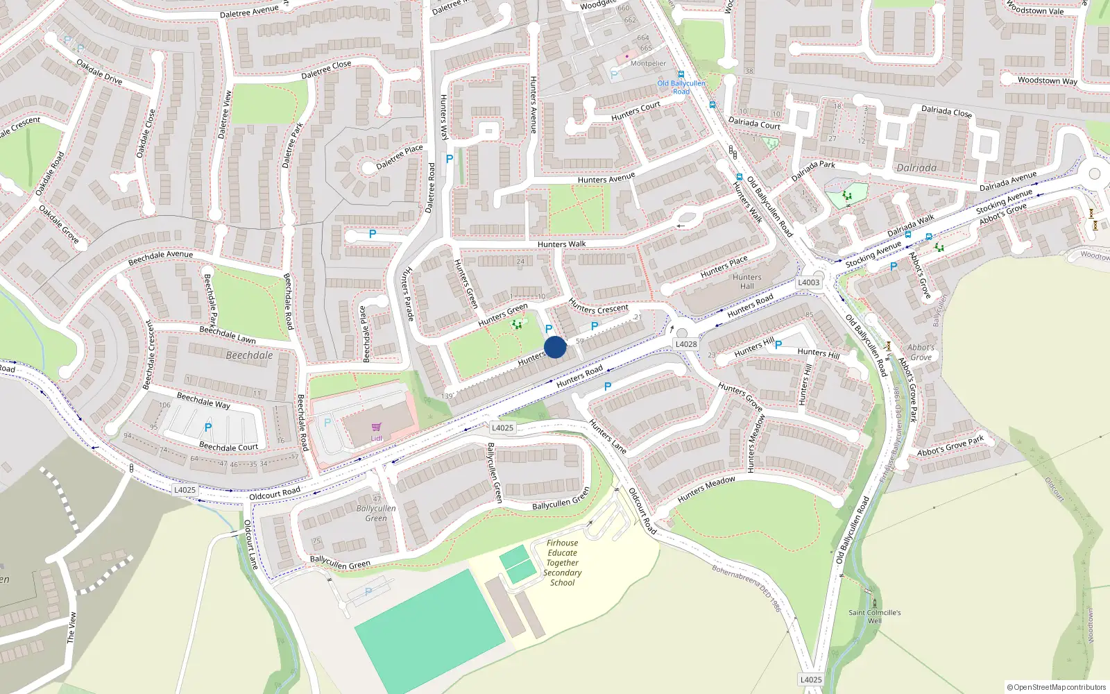 Overhead map showing the location of 35 Hunters Green, Firhouse