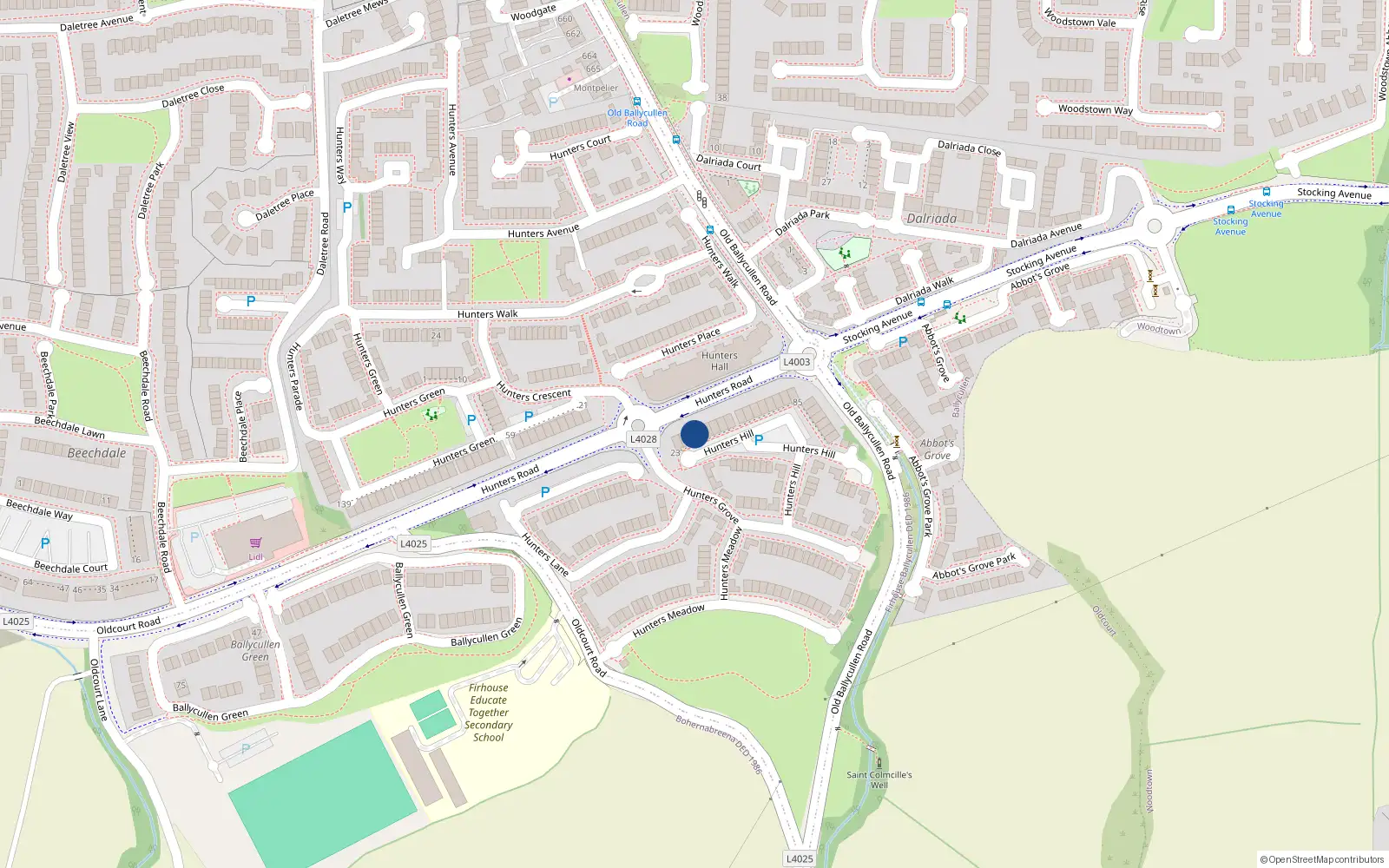 Overhead map showing the location of 35 Hunters Hill, Tallaght