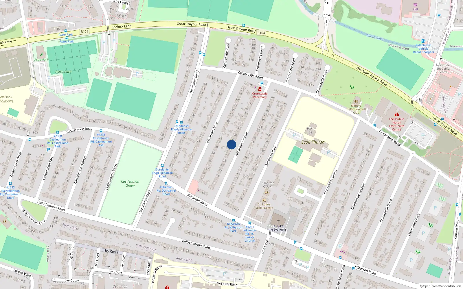 Overhead map showing the location of 35 Kilbarron Avenue, Dublin 5