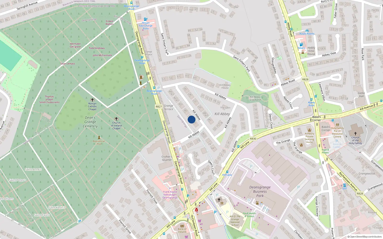 Overhead map showing the location of 35 Kill Abbey, Blackrock, Dublin