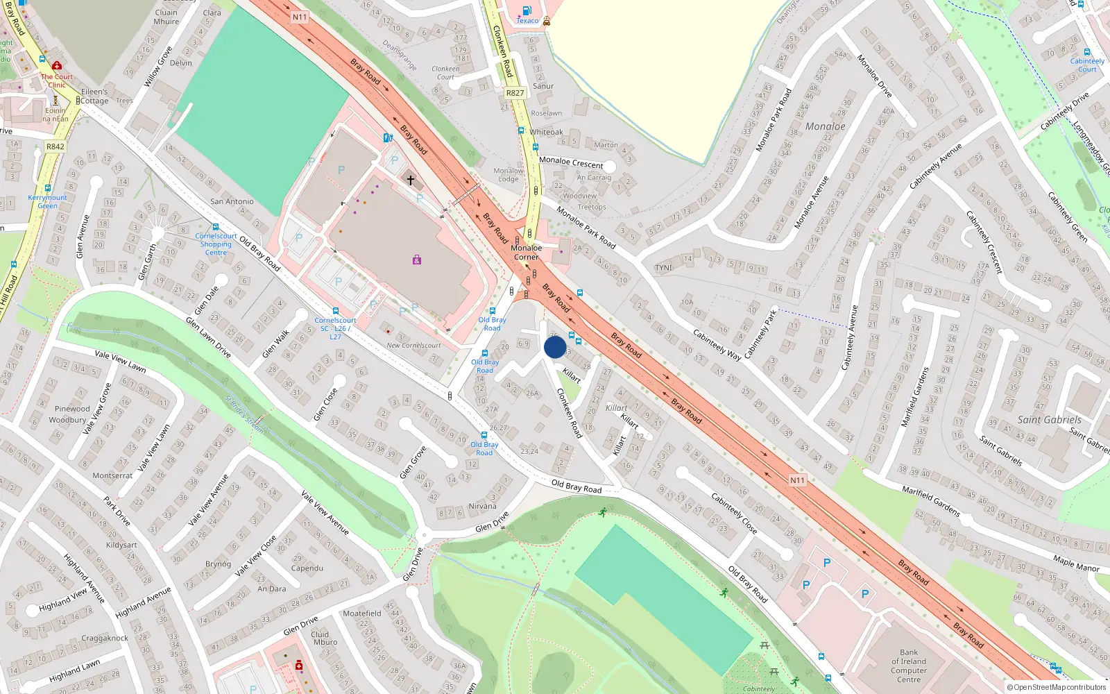 Overhead map showing the location of 35 Killart, Dublin 18