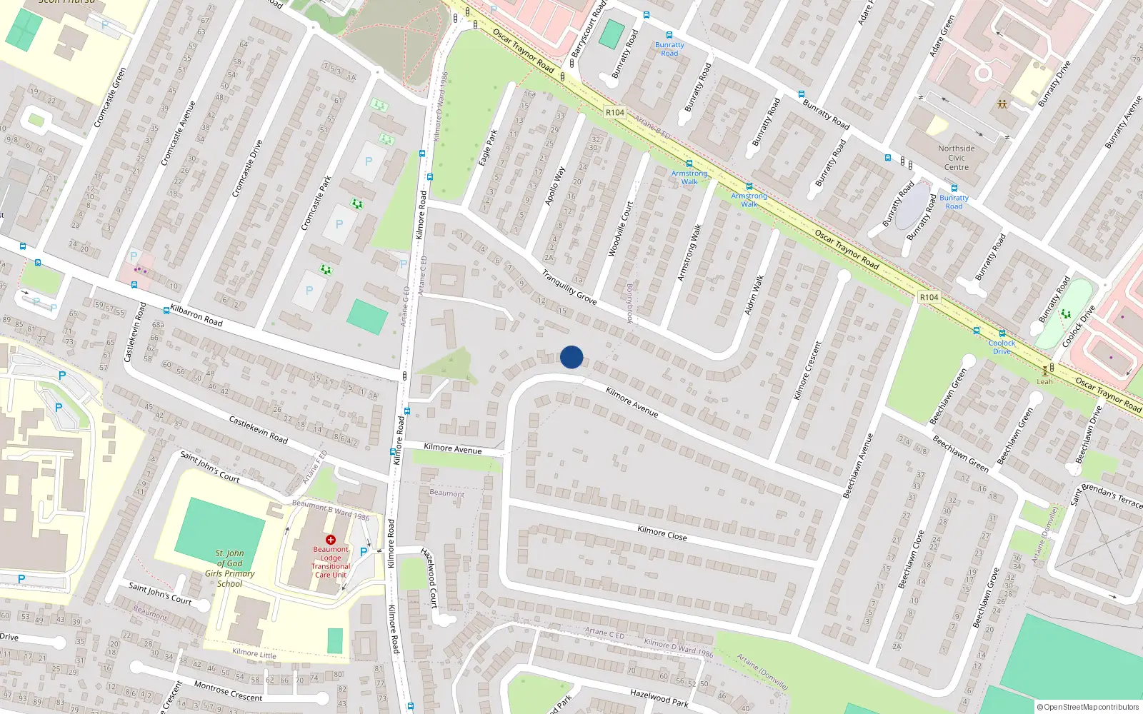 Overhead map showing the location of 35 Kilmore Avenue, Dublin 5