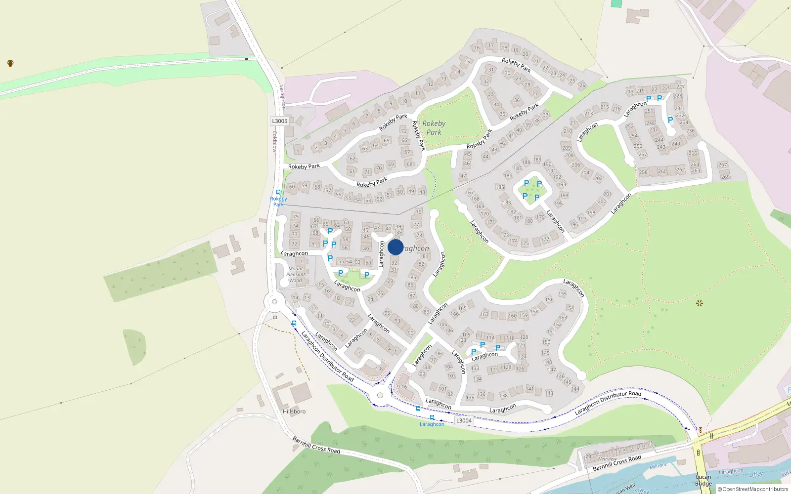 Overhead map showing the location of 35 Laraghcon, Lucan