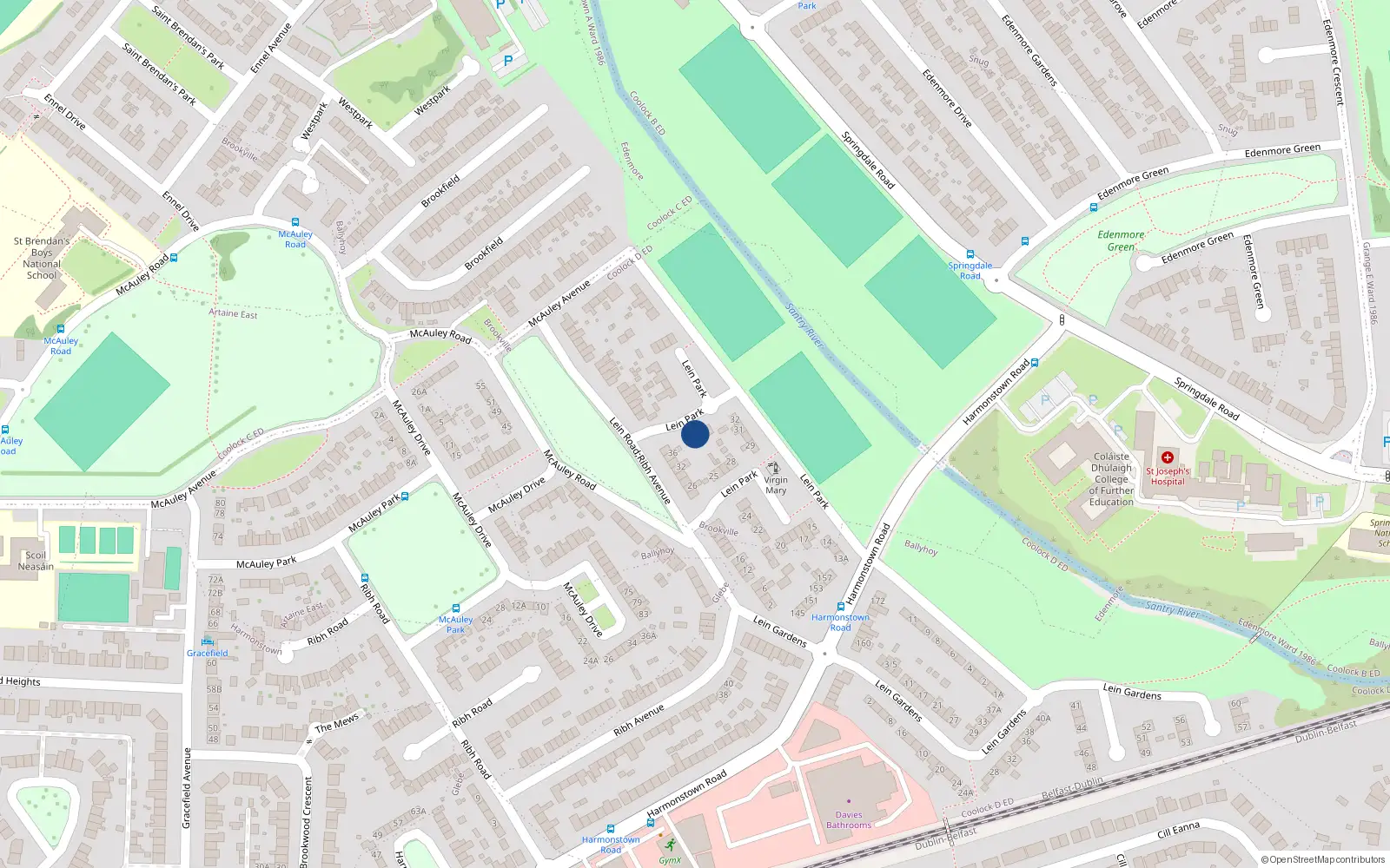 Overhead map showing the location of 35 Lein Park, Dublin 5