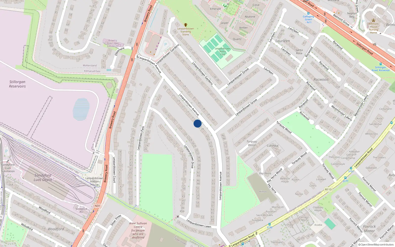 Overhead map showing the location of 35 Leopardstown Avenue, Dublin