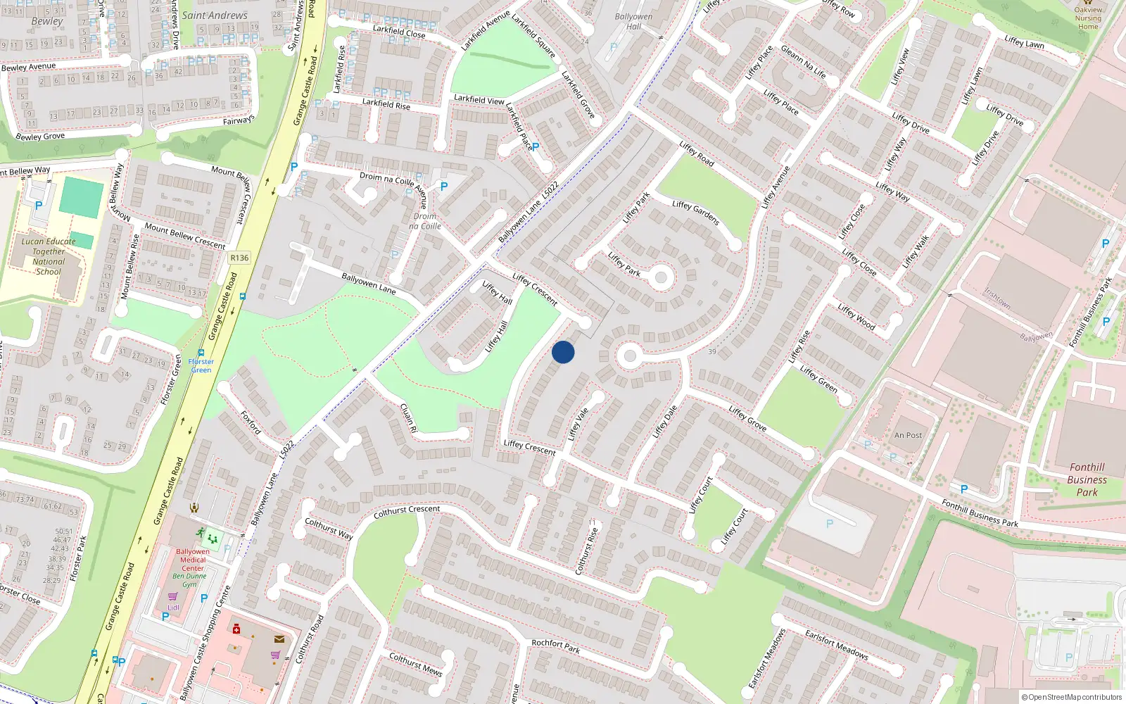 Overhead map showing the location of 35 Liffey Crescent, Lucan