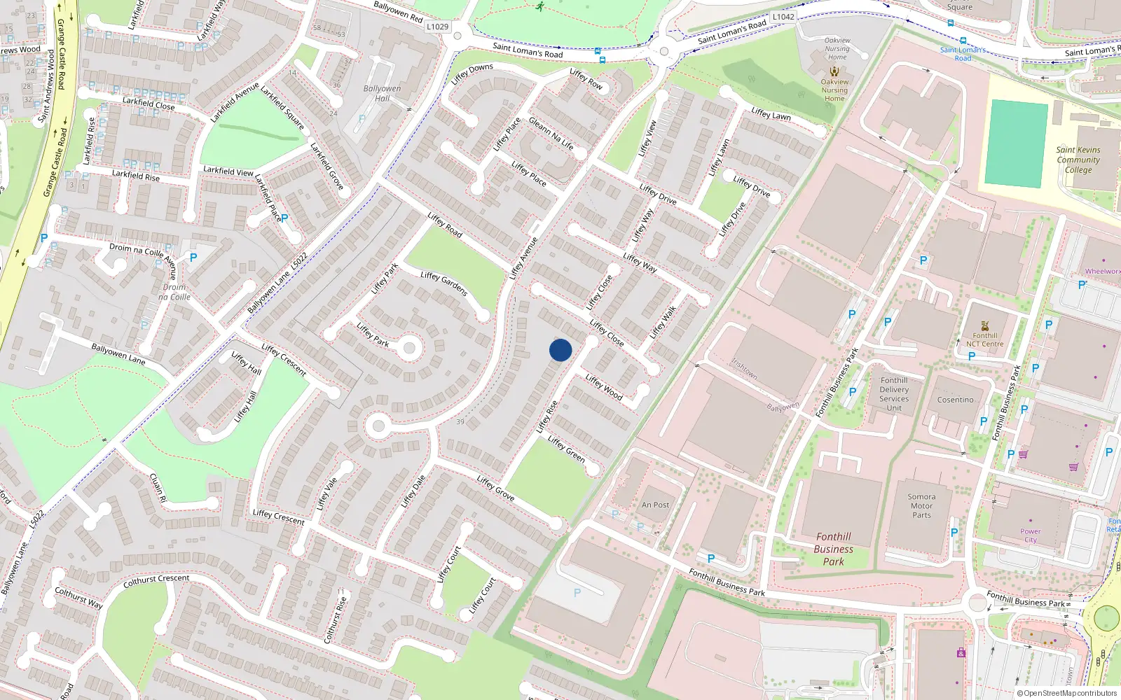 Overhead map showing the location of 35 Liffey Rise, Lucan