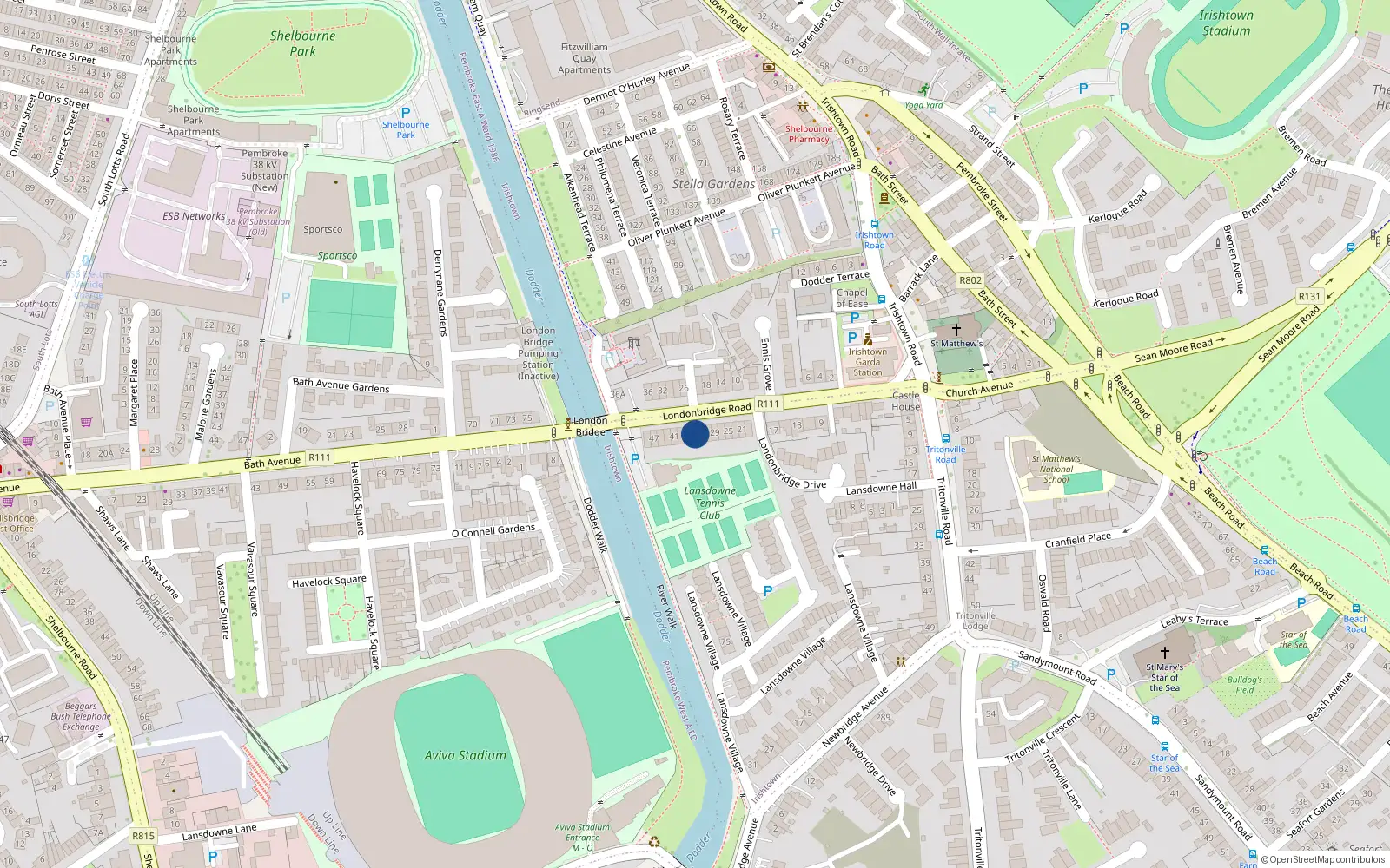 Overhead map showing the location of 35 Londonbridge Road, Irishtown