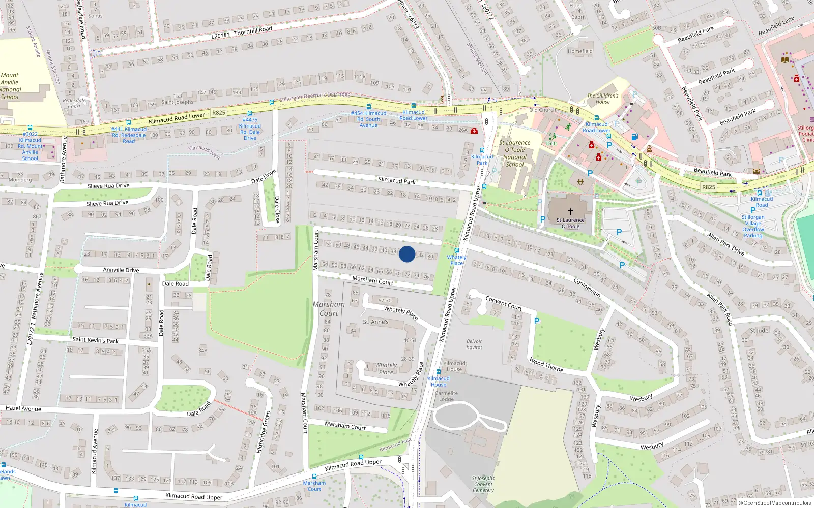 Overhead map showing the location of 35 Marsham Court, Kilmacud Road Upper, Stillorgan