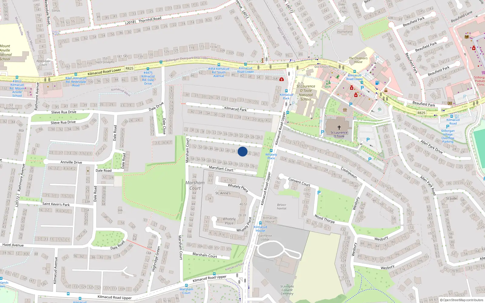 Overhead map showing the location of 35 Marsham Court, Blackrock