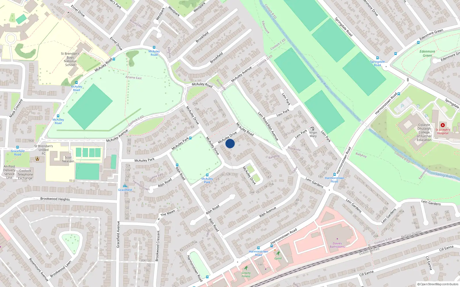 Overhead map showing the location of 35 Mcauley Drive, Artane, Dublin 5