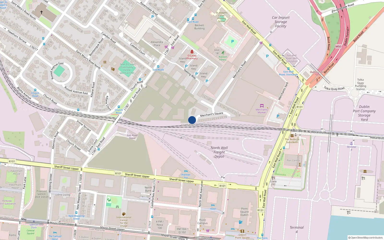 Overhead map showing the location of 35 Merchants Square, Merchants Road, East Wall Dublin 3