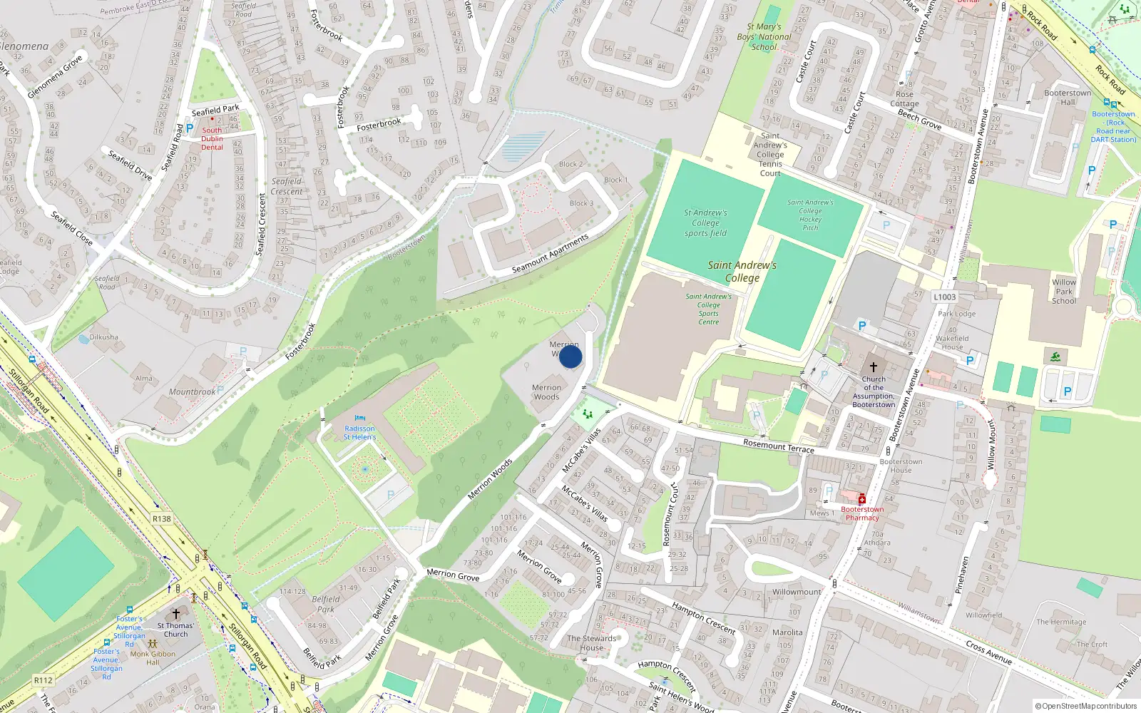Overhead map showing the location of 35 Merrion Woods, Stillorgan Road, Blackrock