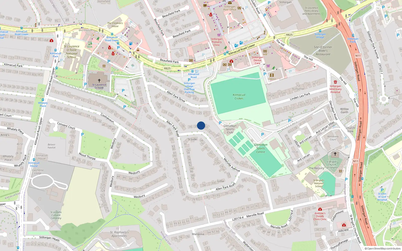 Overhead map showing the location of 35 Merville Avenue, Dublin