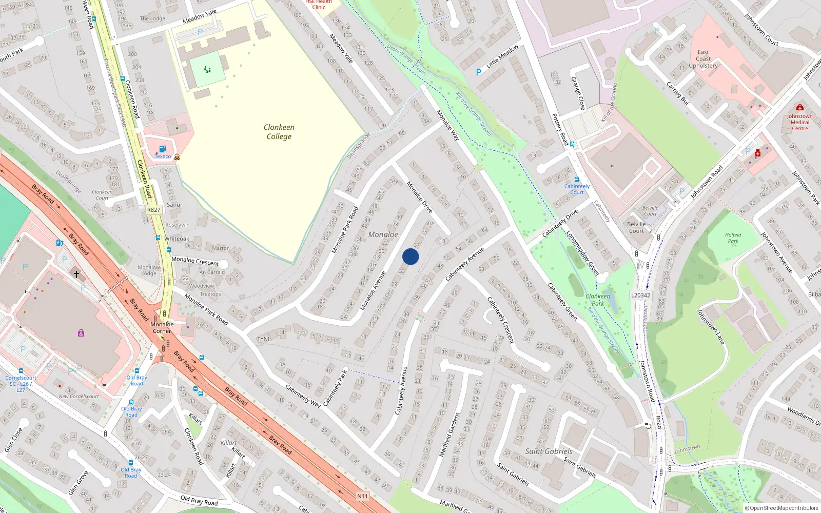Overhead map showing the location of 35 Monaloe Avenue, Blackrock