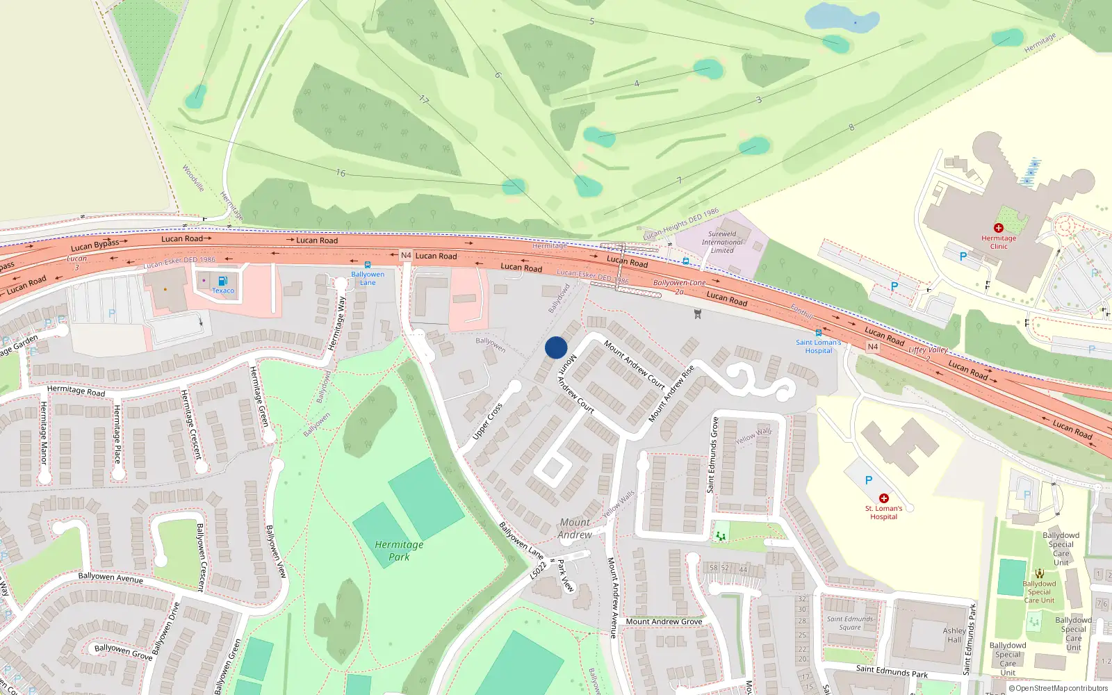 Overhead map showing the location of 35 Mount Andrew Court, Lucan