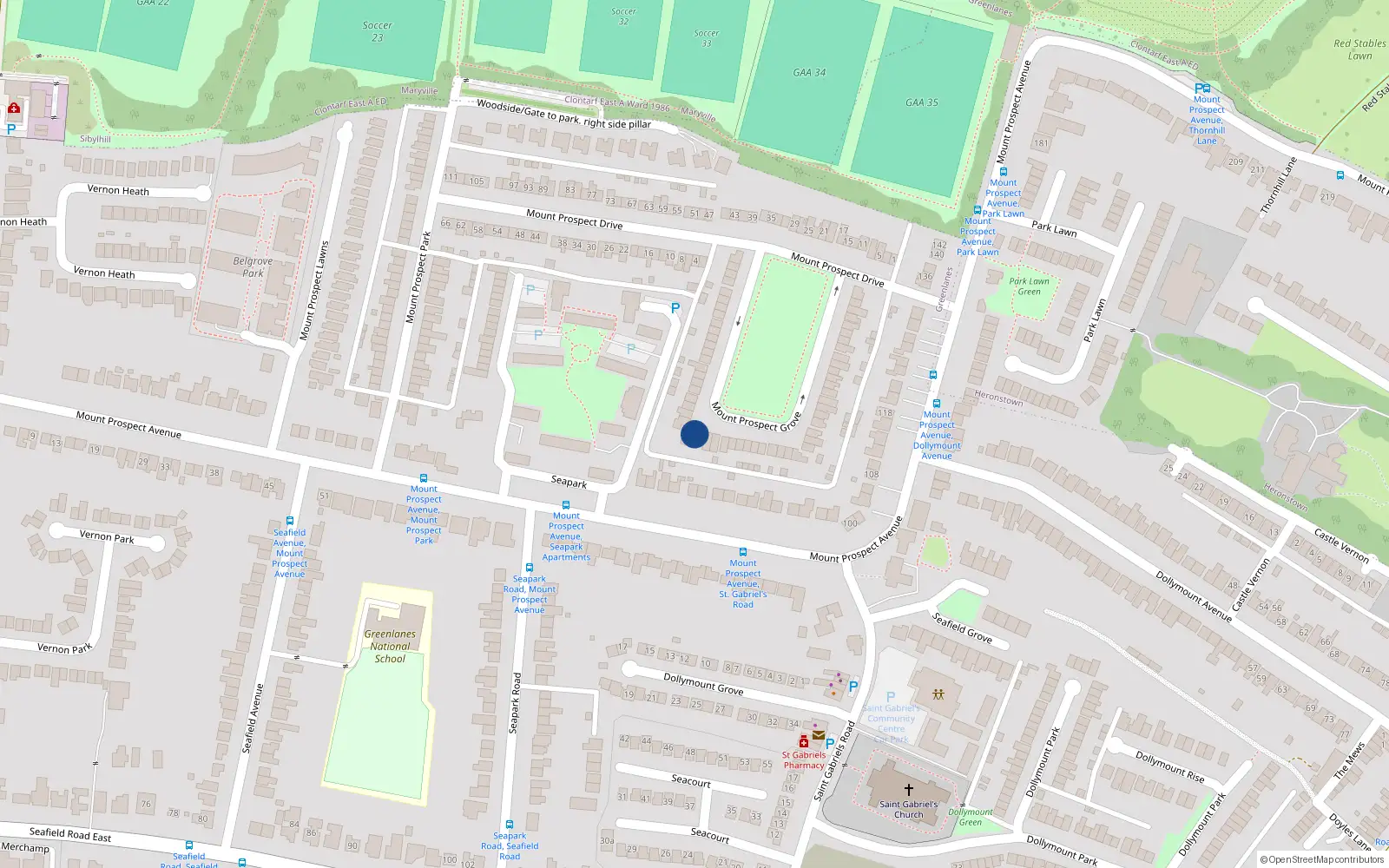 Overhead map showing the location of 35 Mount Prospect Grove, Dublin 3