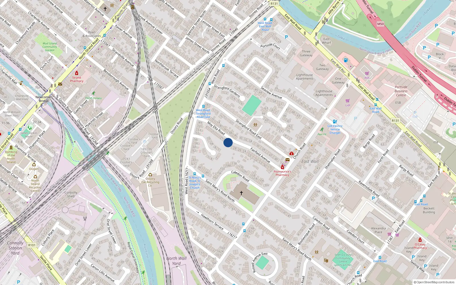 Overhead map showing the location of 35 Moy Elta Road, Dublin 3