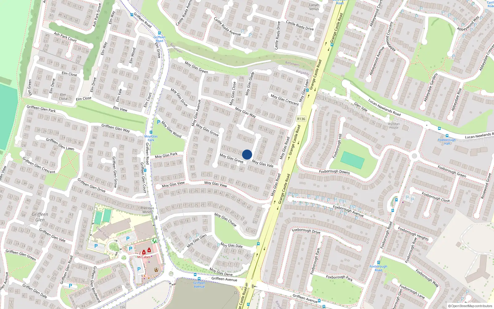 Overhead map showing the location of 35 Moy Glas Grove, Lucan, Dublin