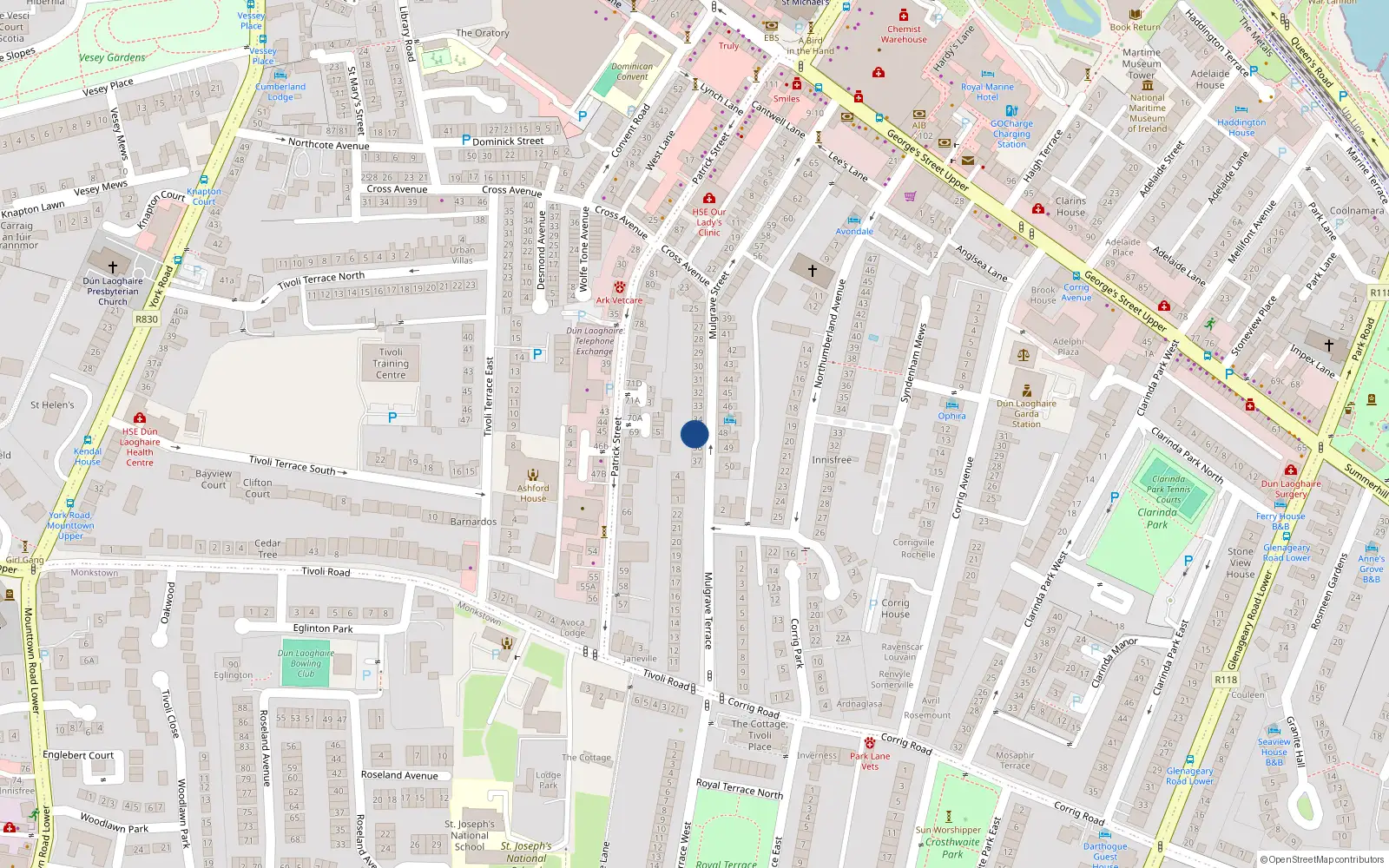 Overhead map showing the location of 35 Mulgrave Street, Co. Dublin