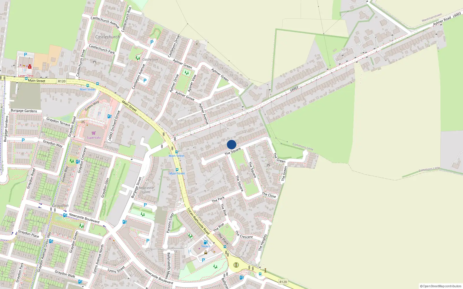 Overhead map showing the location of 35 Newcastle Manor Square, Commons Little
