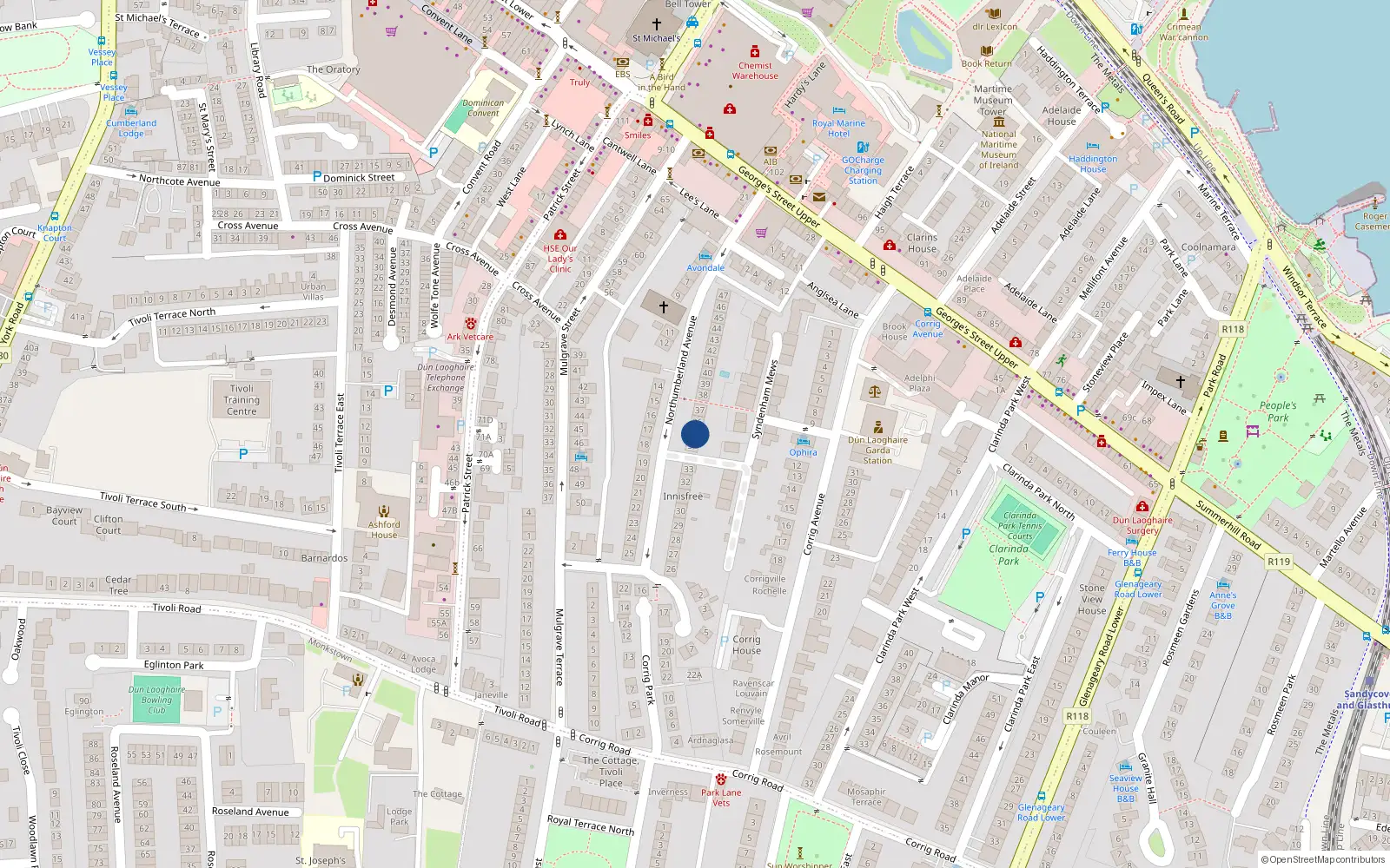 Overhead map showing the location of 35 Northumberland Avenue, Co Dublin