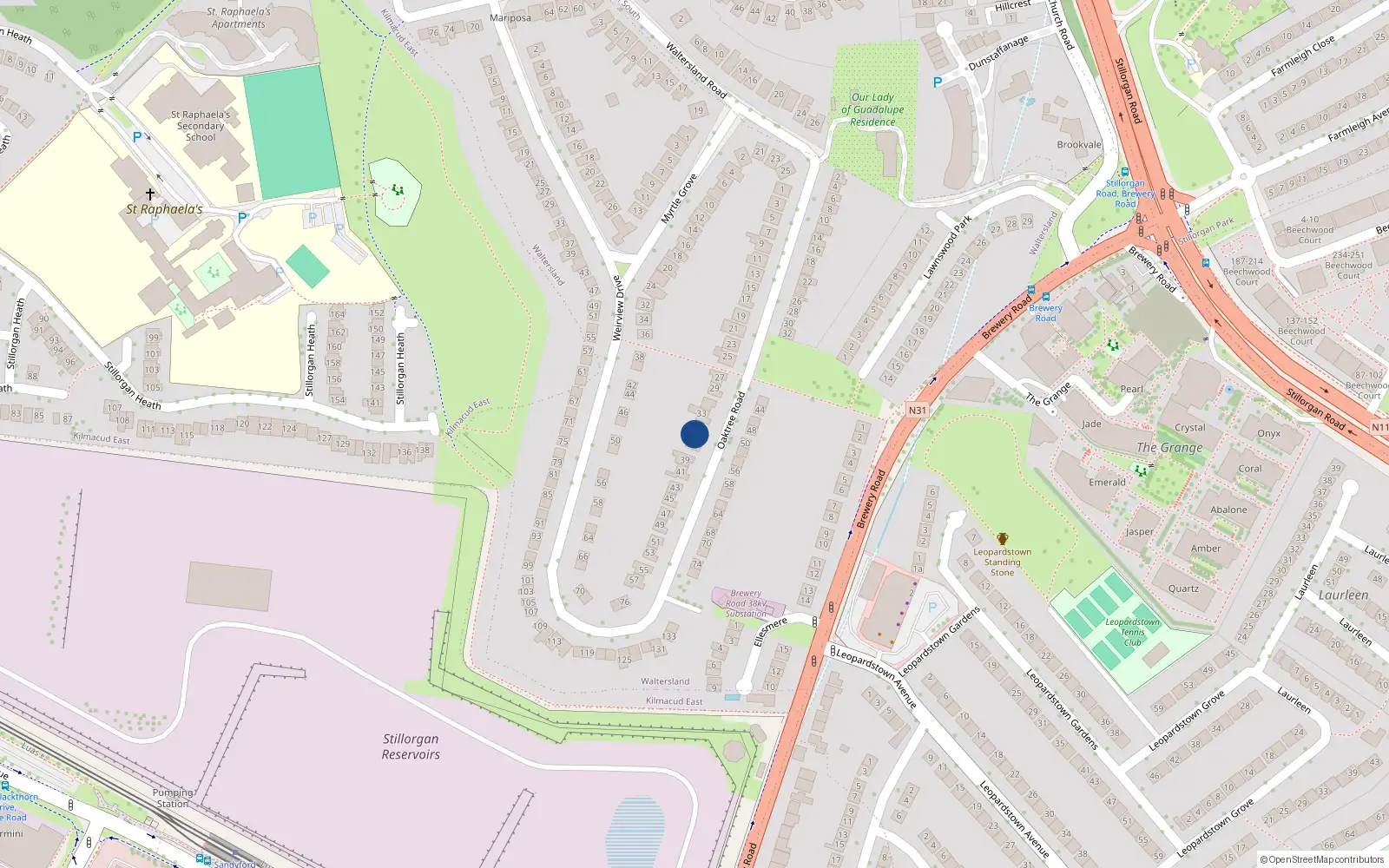 Overhead map showing the location of 35 Oaktree Road, Stillorgan, Dublin