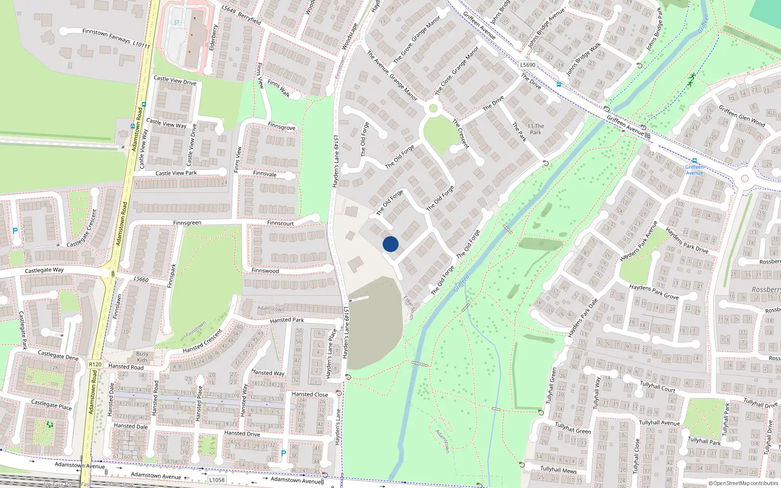 Overhead map showing the location of 35 Old Forge, Lucan, Dublin