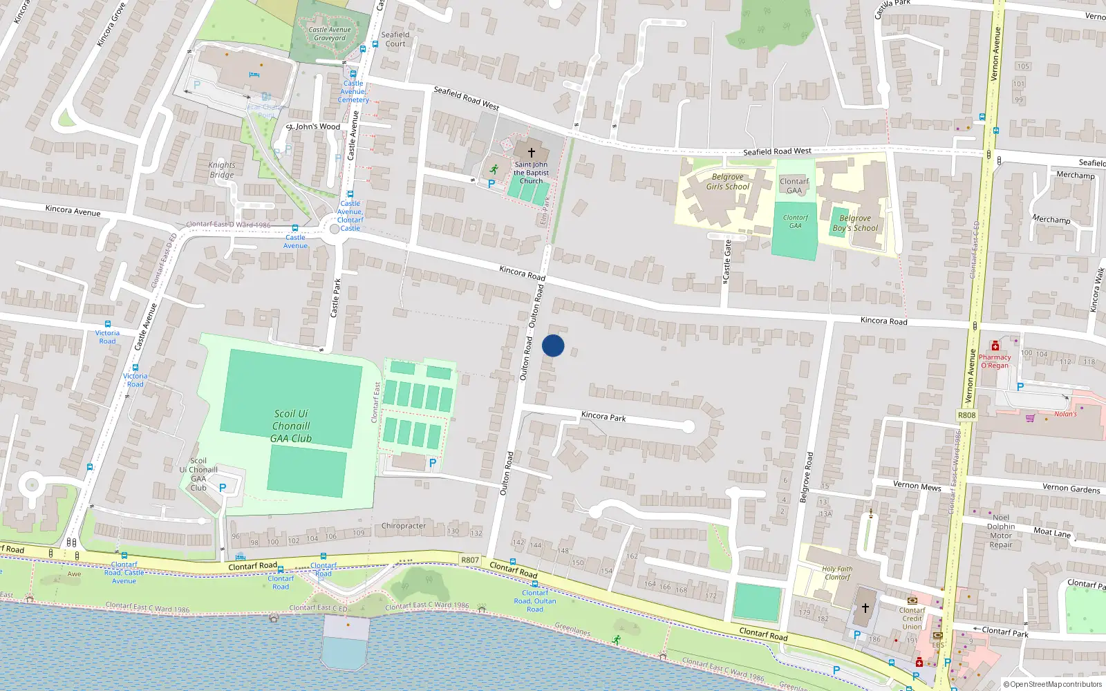 Overhead map showing the location of 35 Oulton Road, Dublin 3