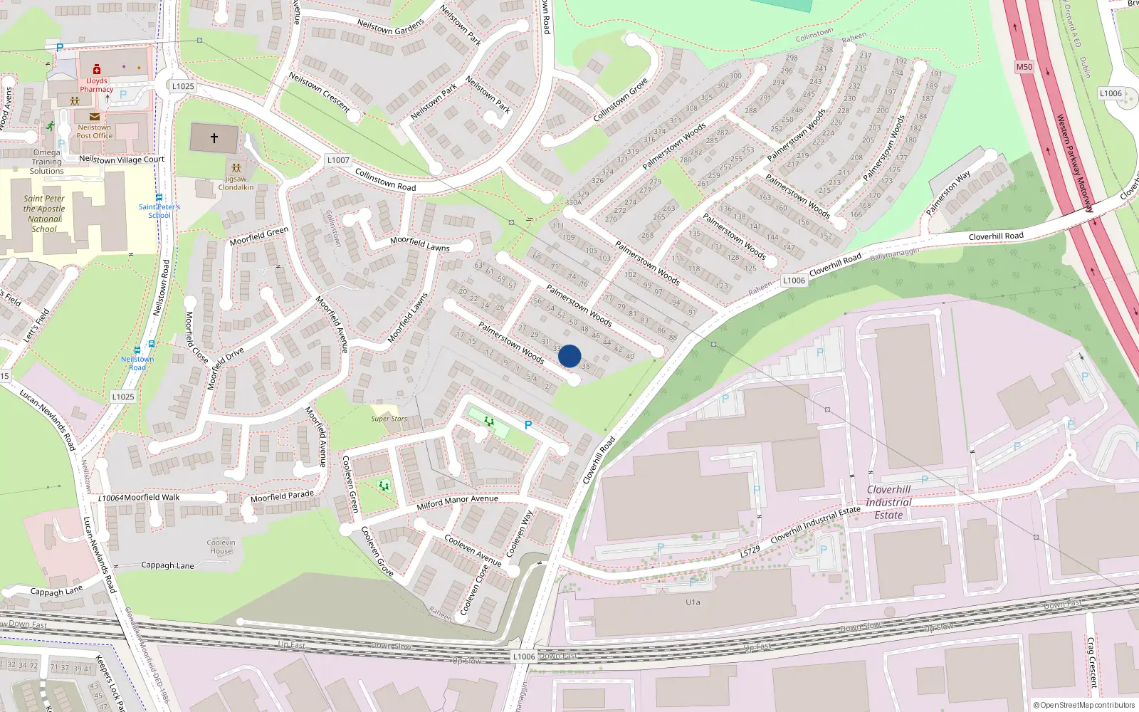 Overhead map showing the location of 35 Palmerstown Woods, Dublin 22