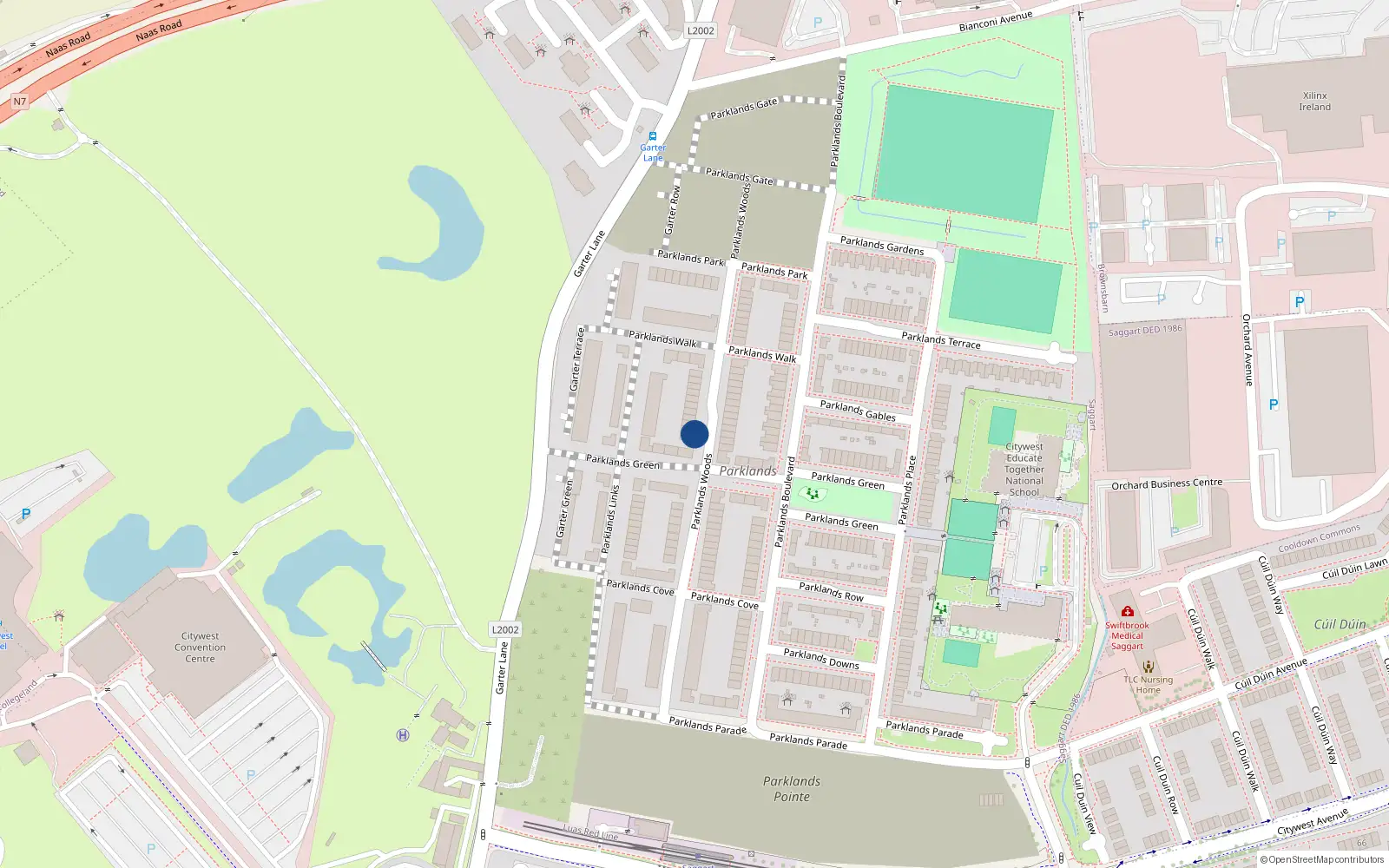 Overhead map showing the location of 35 Parklands Wood, Citywest