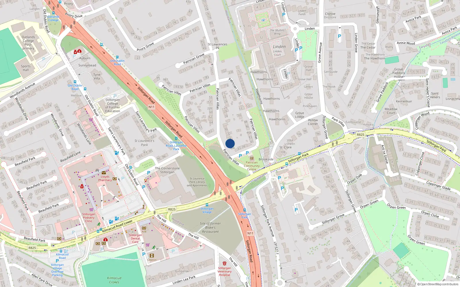 Overhead map showing the location of 35 Patrician Villas, Stillorgan, Dublin