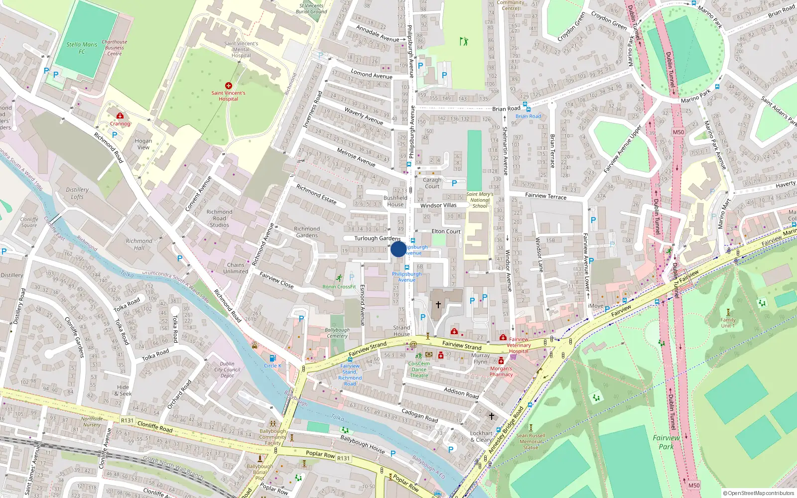 Overhead map showing the location of 35 Philipsburgh Avenue, Dublin 3