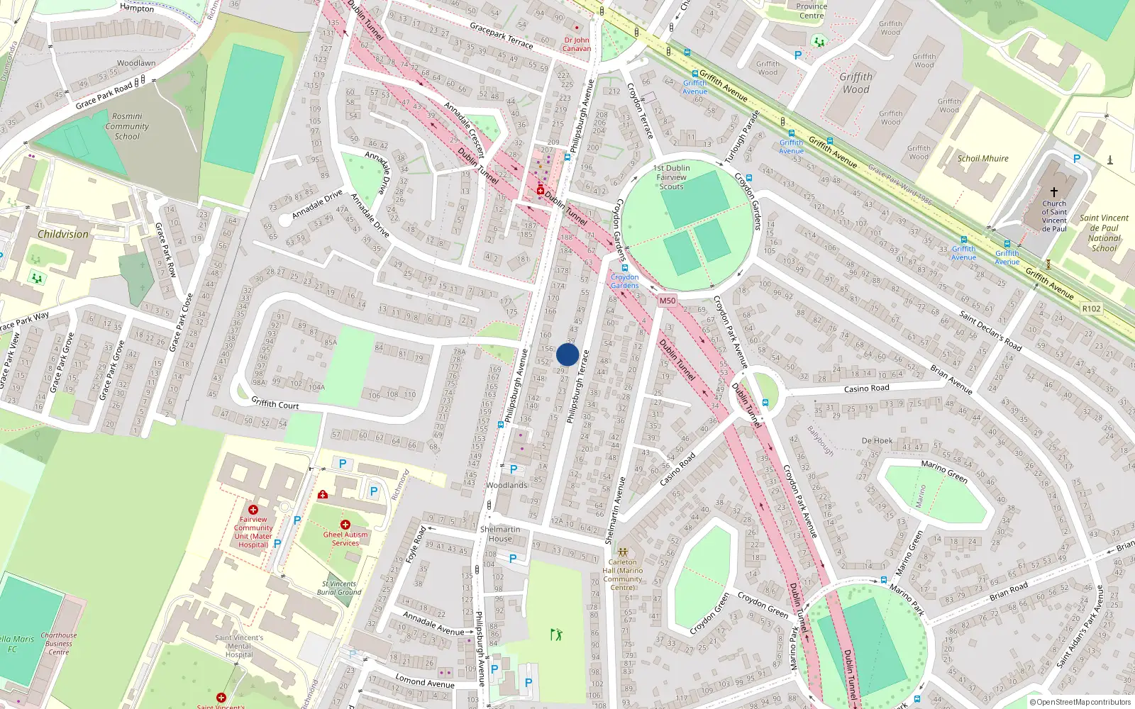 Overhead map showing the location of 35 Philipsburgh Terrace, Dublin 3